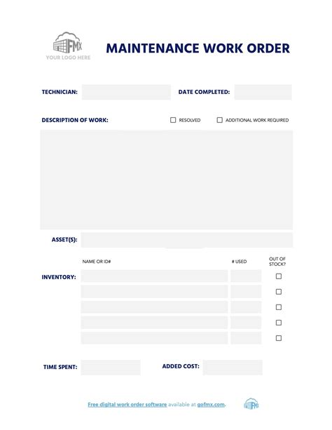 Maintenance Work Order Form Free Downloadable Template Fmx Riset