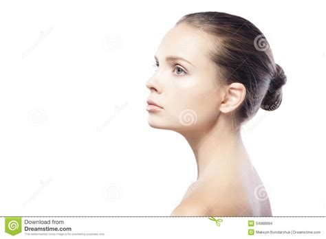 Profile Portrait Of Beautiful Young Woman With Clean Skin