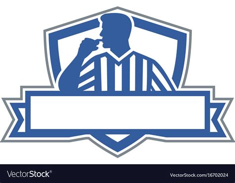 Referee Umpire Official Hold Whistle Crest Retro Vector Image