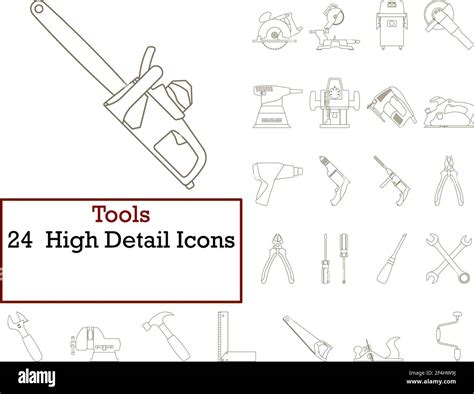 Tools Icon Set Thin Editable Stroke Line Without Filling Design