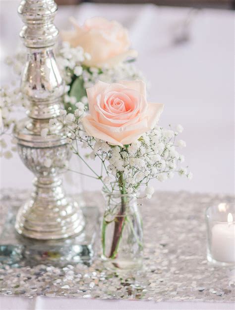 Blush Rose And Babys Breath Centerpiece Flower Centerpieces Wedding