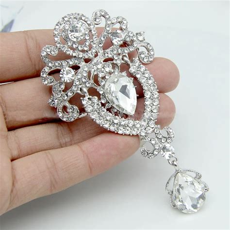 Lnrrabc Women S Brooches Rhinestones Crystal Crown Large Flower Bridal Brooch Pin Wedding
