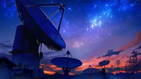 Anime Scenery Night Sky Satellite Dish 4k 3840x2160