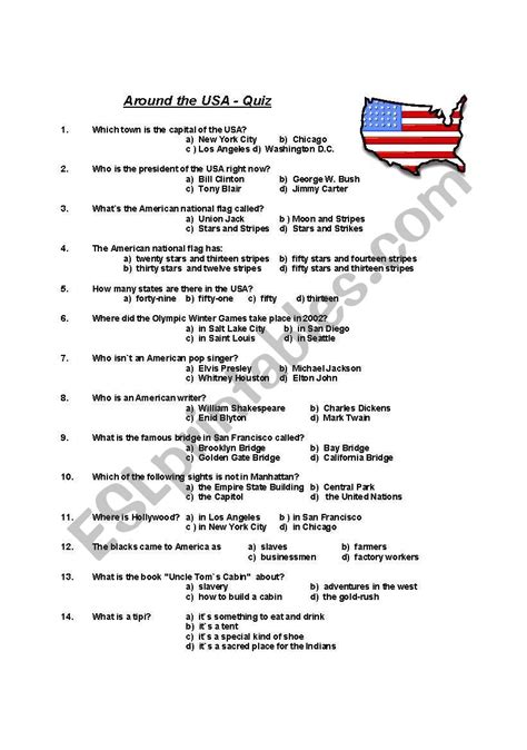 Quiz Usa Esl Worksheet By Sandflo78