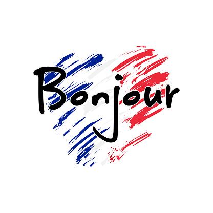 Bonjour Hand Lettering Hello In French Language Isolated On Hand Drawn ...