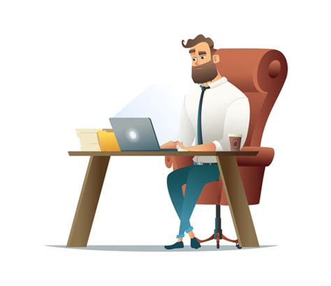 Business People Office At Computer Vector Illustration Free Download