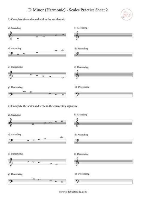 Accidentals are automatically added to a note, as appropriate, when you increase or decrease its pitch: D Minor (Harmonic) Free Music Theory Worksheet- Writing Out Scales in 2020 | Music theory ...
