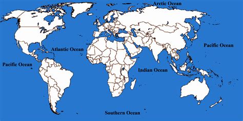 Labeled World Map With Oceans World Map