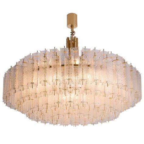 Large Chandelier In Structured Glass And Brass For Sale At 1stdibs