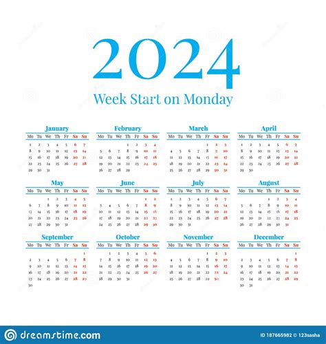 2023 Calendar With The Weeks Start On Monday Stock Vector