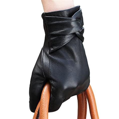 Warmen Suppleness Women S Lambskin Leather Cold Weather Gloves With Crossing Bow S Black