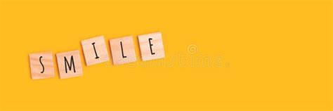 Word Smile Banner With Quote Made Of Wooden Blocks With Letters Stock