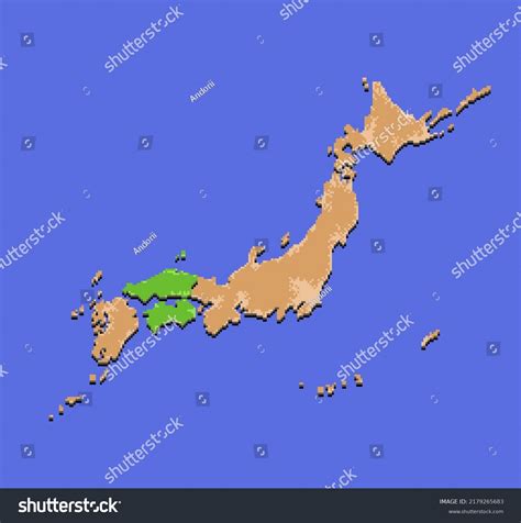 Map Japan Highlighted Chugoku Shikoku Regions Stock Illustration