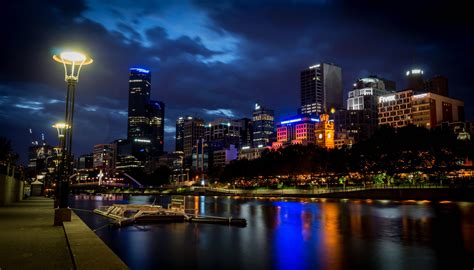Australia Houses Rivers Night Street Lights Melbourne Cities