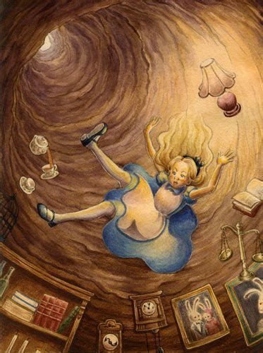 2d Illustration Rabbit Hole Drawing Alice Falling