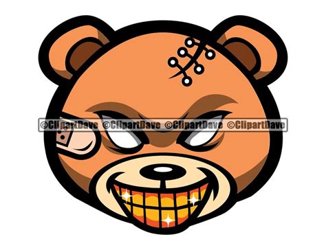 Gangster Teddy Bear Gold Teeth Scar Face Stitches Bandage Svg Etsy