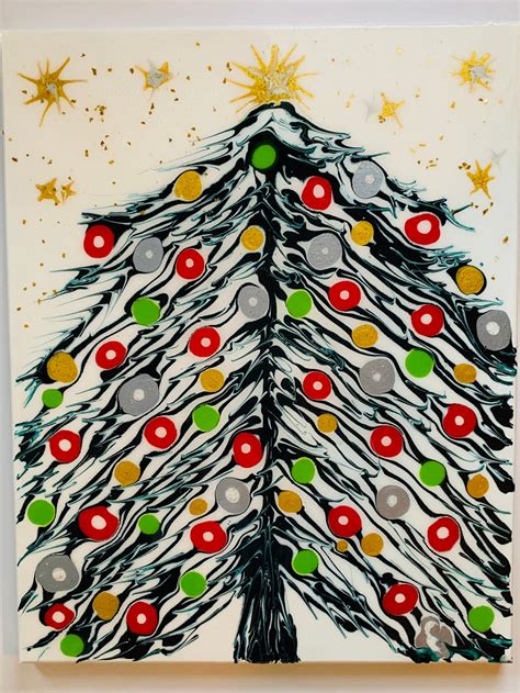 Whimsical Christmas Tree Abstract Acrylic Fluid Art Painting Etsy