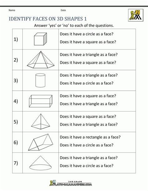 Identifying Solid Figures Worksheet Template With Answer Key Printable