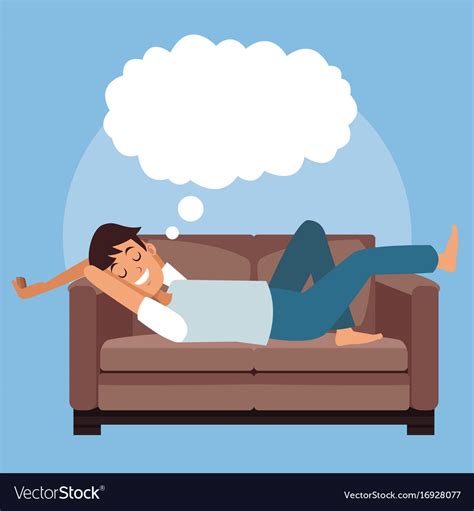 Colorful Scene Man Sleep With In Sofa With Cloud Vector Image