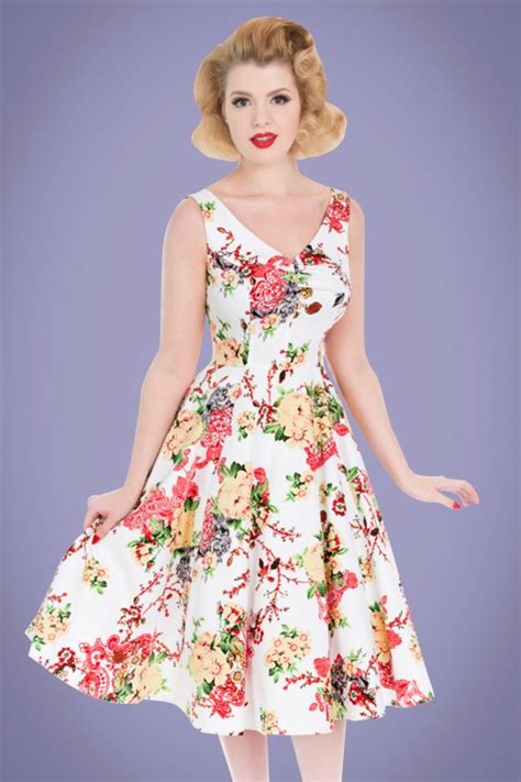 50s Susan Floral Swing Dress In White