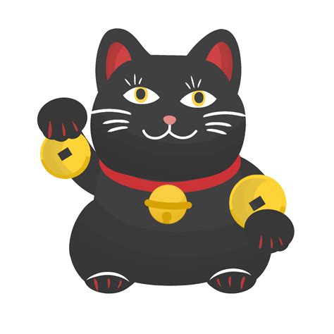 Antique Style Japanese Maneki Neko Black Cat Illustration 14441534 Png