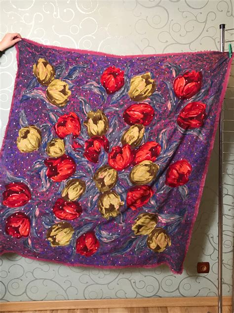 Emanuel Ungaro Shawl Bright Floral Tulip Print Art Red Purple Etsy Uk