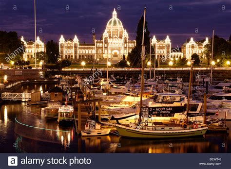 Victoria British Columbia Inner Harbour Night Lights Boats High