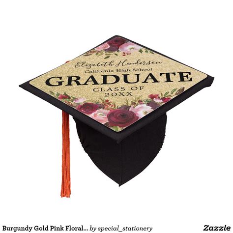 Burgundy Gold Pink Floral Graduation 2021 Graduation Cap Topper
