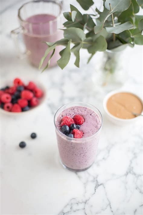 Power Smoothie Recipe With Berries Banana And Almond Butter Drizzle