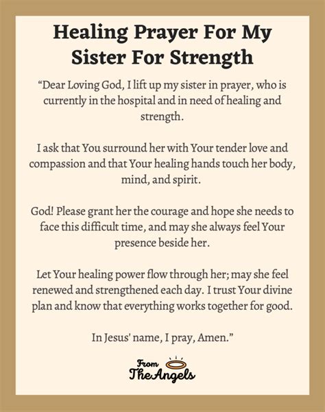 Healing Prayers For My Sister For Strength Sick The Hospital