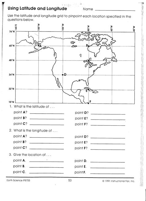 World Map With Latitude And Longitude Worksheet