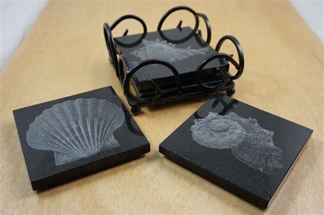 Shell Coasters Laser Engraved Granite Coaster Set Sea