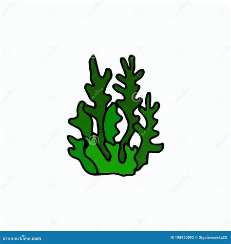Sea Green Vector Algae In Doodle Style Simple Illustration Icon