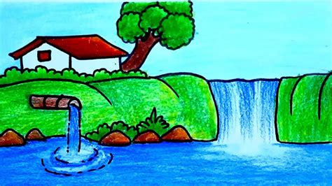 How To Draw Landscape Fountain Scenery Drawing Step By Step Easy