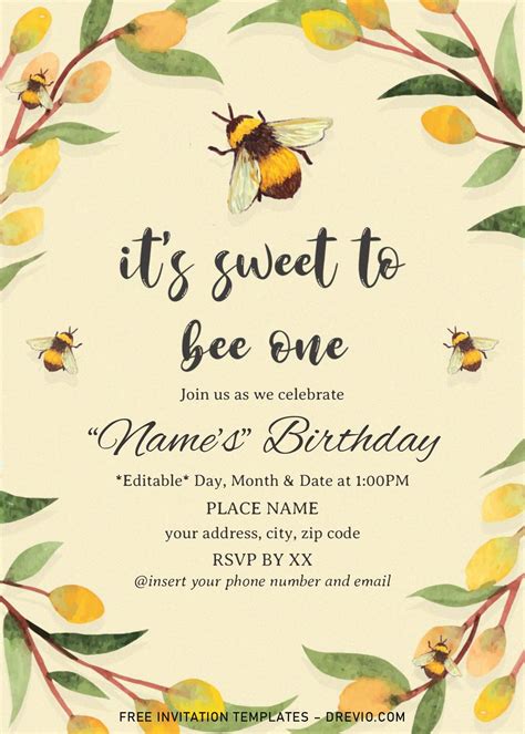 Cute Bumble Bee Baby Shower Invitation Templates Docx Download