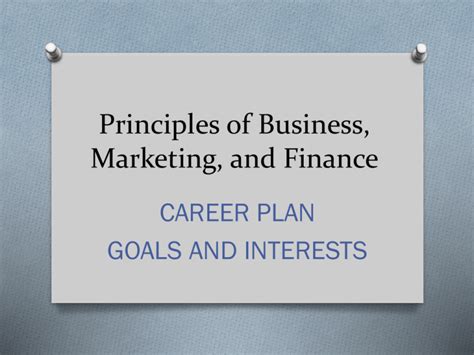 Principles Of Business Marketing And Finance Career Plan Goals And