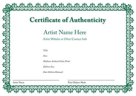 Explore Our Free Certificate Of Authenticity Artwork Template Art