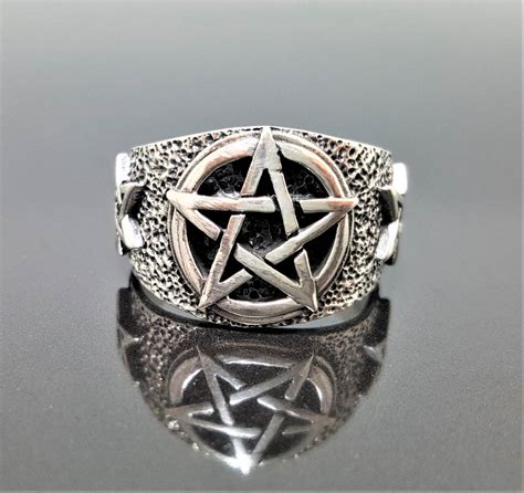 925 Sterling Silver Ring Pentagram Star Pentacle Sacred Symbols 5