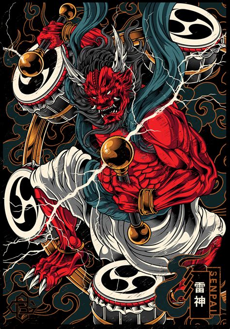 Raijin God Of Thunder On Behance Japanese Art Styles Japanese Art