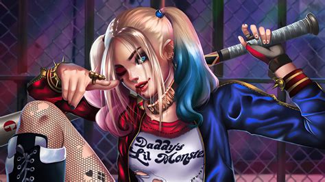 Achtergronden Harley Quinn Dc Comics Suicide Squad Honkbalknuppel Kijken Naar Kijker