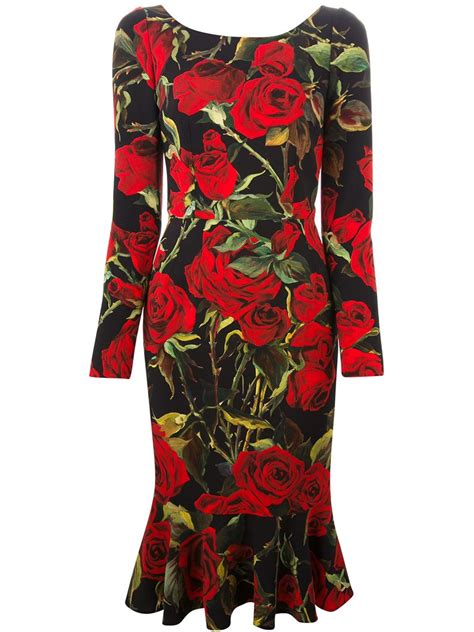 Lyst Dolce And Gabbana Rose Print Dress In Black