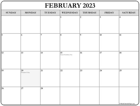 February 2023 With Holidays Calendar