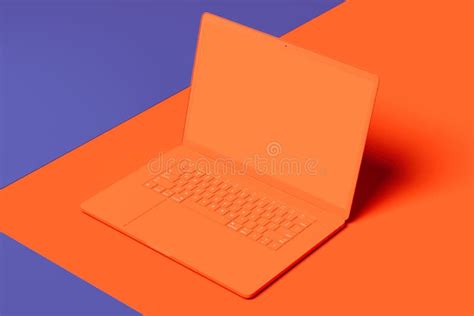 Orange Laptop With Blank Screen On Orange And Violet Background 3d