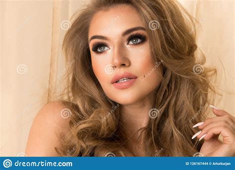 Sensual Blonde Beautiful Woman Posing In Lingerie Bedroom Girl Fitness