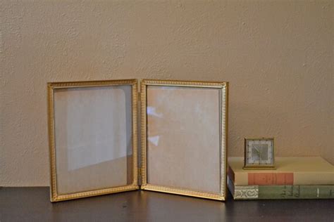 antique vintage picture frame hinged double 8x10 gold plated