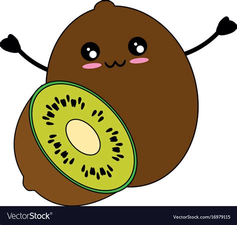 Kiwi Delicious Fruit Cute Kawaii Cartoon Vector Image