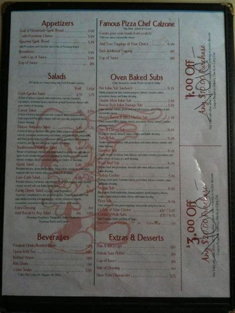 Menu At Pizza Chef Pizzeria Jonesboro