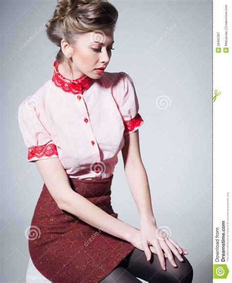 Woman Dressed Retro Doing A Pin Up Fashion Shoot Stock