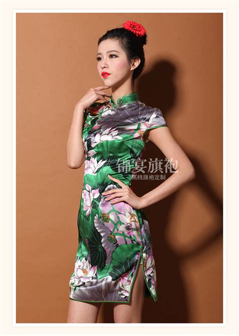 Custom Made Gorgeous Lotus Silk Cheongsam Qipao Dress Qipao Cheongsam Dresses Women