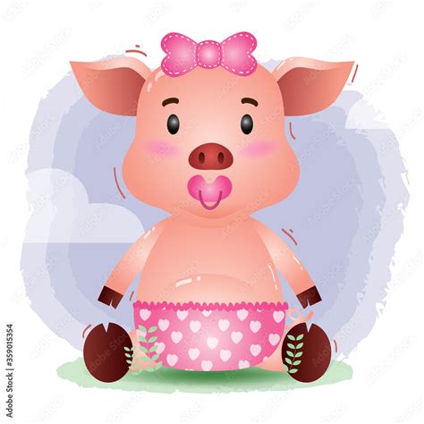 Cute Baby Pig In The Childrens Style Cute Cartoon Baby Pig Vector